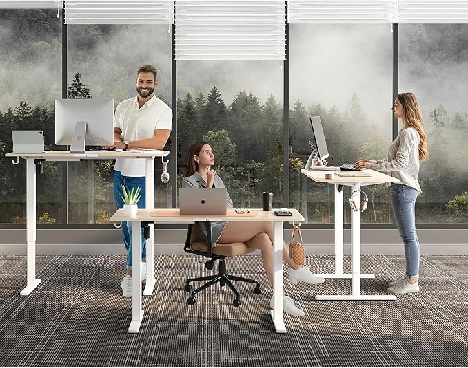 Electric Standing DeskAdjustable Height 40"x24" Stand Up Desk with Lockable Wheels Ergonomic Sit Stand Desk for for Work Office Home Computer Workstation (Nature)