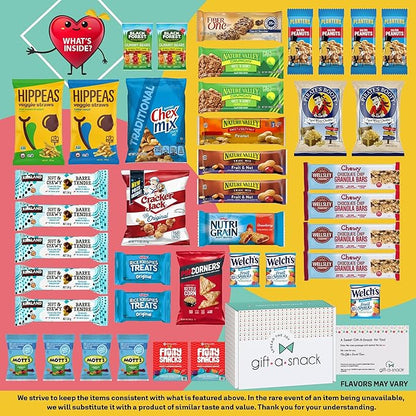 Gift A Snack - Halloween Trick or Treats Healthy Snack Box Care Package + Greeting Card (40 Count) Birthday Treats Gift Basket, Nutritious Granola Breakfast Bars, Office Food Assortments