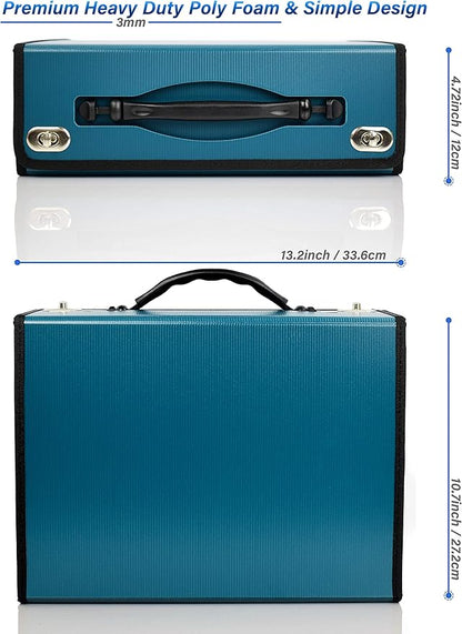 CNK Accordion File Organizer - 36 Pocket Teal Folder with Ergonomic Handle, Double Lock Buckles, Protects Documents, Durable Polypropylene, 8.5 x 11 in