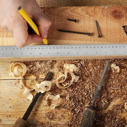 Metal Ruler with Cork Backing, 12 Inch & 18 Inch Stainless Steel Rulers, Non-Slip Straight Edge Measuring Tools with Inch and Centimeter Markings for School, Office, Woodworking