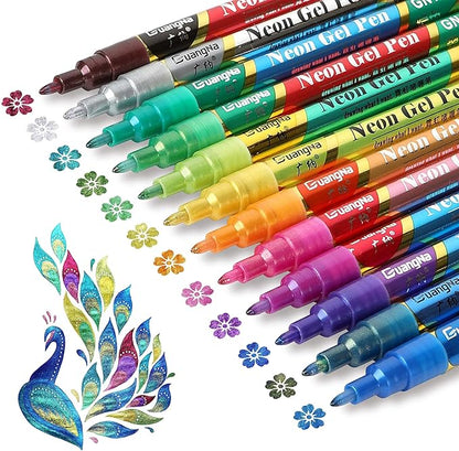 Glitter Markers Pen: Easter Basket Essentials Stuffers 12 Glitter Colors Metallic Shimmer Marker Fine Tip Water-based Ink for Kids Adults DIY Crafts Greeting Birthday Cards Making Mugs Wood