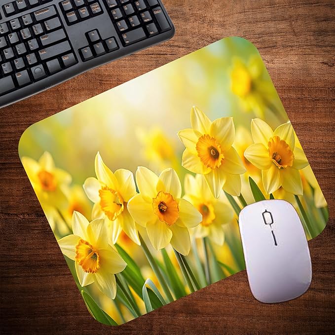 Floral Pattern Flower Mouse Pad Mat Mousepad for Desk Computer Laptop PC Gaming Home or Office Gift for Her Flowers (Daffodil MP108)