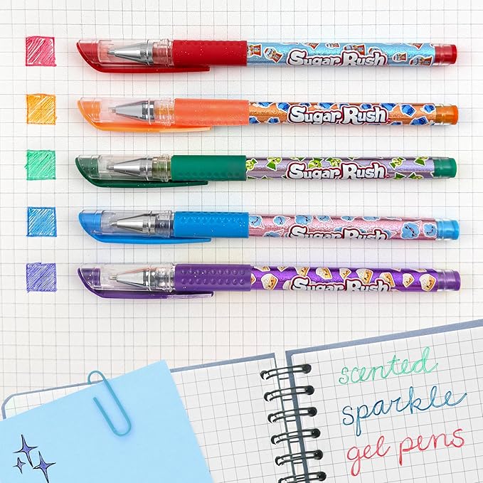 Scentos Sugar Rush Colored Gel Pens for Kids - Candy Scented Pens - Medium Point Gel Pens for Coloring - For Ages 4 and Up - 5 Count (Glitter)