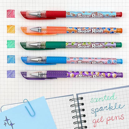 Scentos Sugar Rush Colored Gel Pens for Kids - Candy Scented Pens - Medium Point Gel Pens for Coloring - For Ages 4 and Up - 5 Count (Glitter)