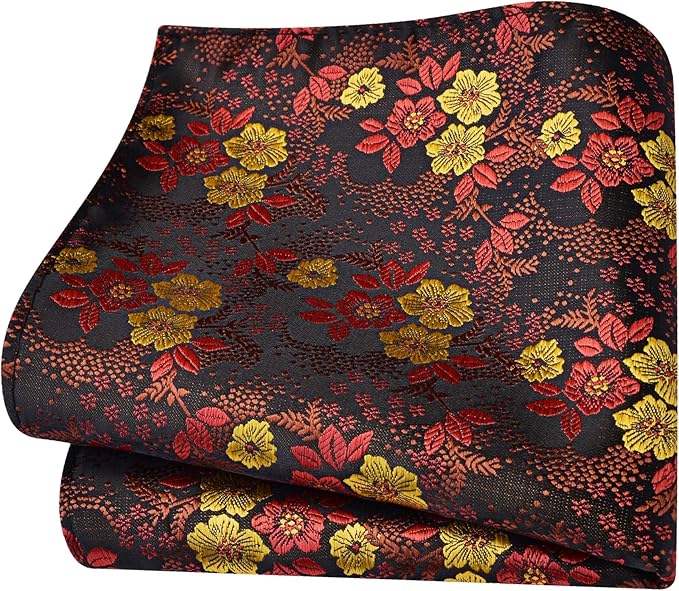 GUSLESON 3.15"（8cm） Mens Floral Tie and Lapel Pin Necktie Hankerchief Cufflinks Set for Men