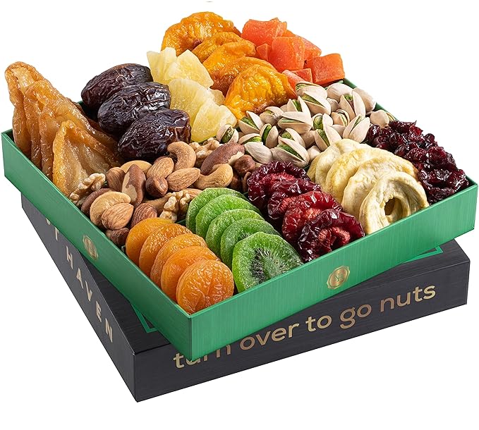 Dried Fruit & Nuts Gift Basket - Fresh Dried Fruit & Nuts Gift Basket - Assorted Food Gift Box for Birthday, Family, Sympathy, Men & Women.