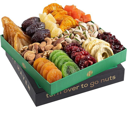 Dried Fruit & Nuts Gift Basket - Fresh Dried Fruit & Nuts Gift Basket - Assorted Food Gift Box for Birthday, Family, Sympathy, Men & Women.