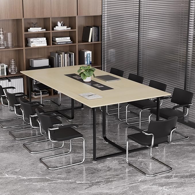 8FT Conference Table,Conference Room Table with Grommet,Stable Structure,Adjustable Foot Pads,Large Seminar Table for Office Meeting 94.4 L x 47.2 W x30.7 H (Wood)