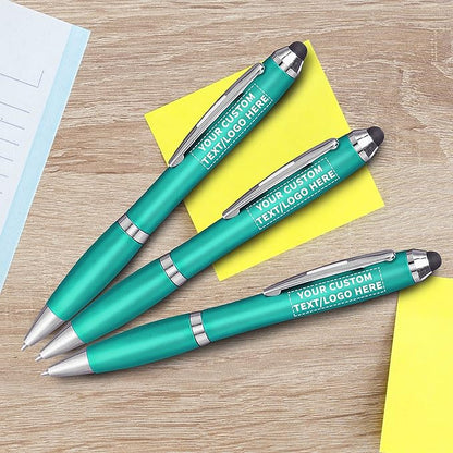 DISCOUNT PROMOS Custom Plastic Stylus Pens Set of 100, Personalized Bulk Pack - Black Ink, Great for Office, School, Business, Tradeshows, Events - Teal