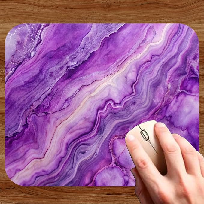 Purple Marble Agate Mouse Pad Mat Mousepad for Desk Computer Laptop PC Gaming Home or Office Gift Marbled Abstract (Purple Agate MP46)