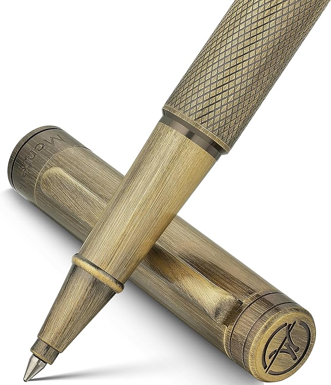 Bronze Rollerball Pen, Stunning Luxury with Mesh Texture Design、Schmidt Ink Refill, Nice Gift Set for Men & Women, Business, Executive, Office, Writing, Graduation, Nice Fancy Designer Pens