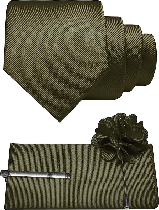JEMYGINS Formal Necktie Solid Color Tie and Pocket Square with Tie Clip Lapel Pin Sets for Men 4PCS