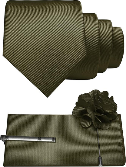 JEMYGINS Formal Necktie Solid Color Tie and Pocket Square with Tie Clip Lapel Pin Sets for Men 4PCS