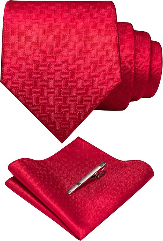 RBOCOTT Mens Woven Tie and Pocket Square with Tie Bar Sets Solid Necktie