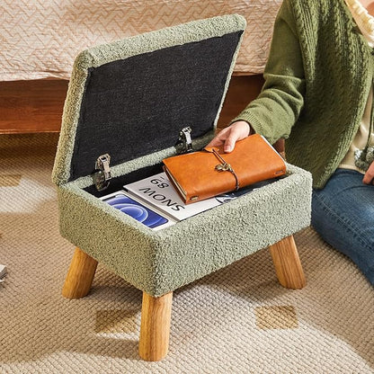 YMYNY Storage Ottoman, Footstool, Small Foot Stool with Sturdy Wood Legs Stool, Foot Rest with Padded Seat, for Living Room Bedroom Couch Enterway 15.75''D×11.81" W×11.02" H Green UHBD042GR