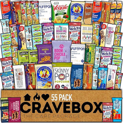 CRAVEBOX Healthy Snack Box (55 Count) Christmas Variety Pack Care Package Gift Basket Kid Men Women Adult Nuts Fruit Nutrition Assortment College Back to School
