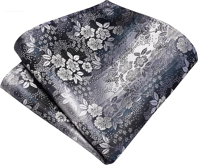 GUSLESON 3.15"（8cm） Mens Floral Tie and Lapel Pin Necktie Hankerchief Cufflinks Set for Men