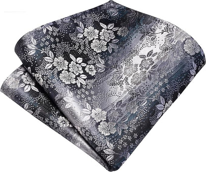 GUSLESON 3.15"（8cm） Mens Floral Tie and Lapel Pin Necktie Hankerchief Cufflinks Set for Men