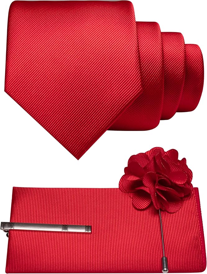 JEMYGINS Formal Necktie Solid Color Tie and Pocket Square with Tie Clip Lapel Pin Sets for Men 4PCS