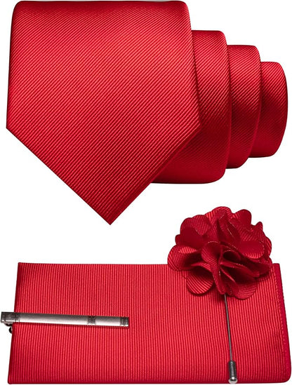 JEMYGINS Formal Necktie Solid Color Tie and Pocket Square with Tie Clip Lapel Pin Sets for Men 4PCS