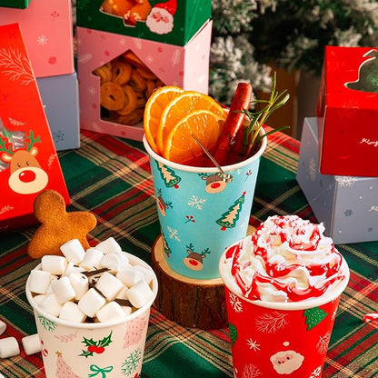 Fit Meal Prep 50 Pack 8 oz Christmas Coffee Cups, Durable Thickened Christmas Disposable Paper Cups for Hot Beverage Chocolate Tea Cocoa, Xmas Party Cups for Kids, Adult, Party, Holiday