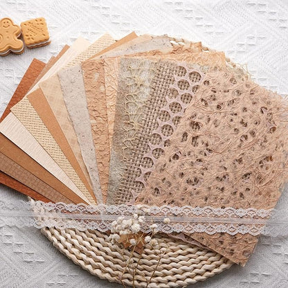 LewuwoPoing 15Pcs Handmade Scrapbook Art Paper Craft Textured Paper Colorful A5 Sheet Mesh Special Paper Mix for Scrapbooking Junk Journal Journaling Supplies DIY Materials,5.8x8.2 inches (Brown)