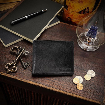 Mens Leather Flip ID Wallet RFID Blocking, 8 Credit Card Slots, 2 ID Window, 2 Sections for Bills, 3 Hidden Pockets | Black