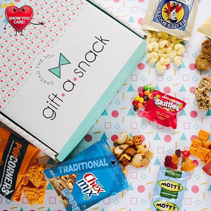 Gift A Snack - Halloween Trick or Treats Snack Box Variety Pack Care Package + Greeting Card (150 Count) Birthday Sweet Treats Gift Basket, Candies Chips Crackers Bars, Office Food Assortments