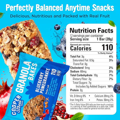 Cooper Street Blueberry Pomegranate Granola Bakes (48 Count) – Individually Wrapped Soft and Chewy Granola Bars Bulk – Low Sodium, Nut & Dairy Free - Perfect As Healthy Bulk Office or Classroom Snacks
