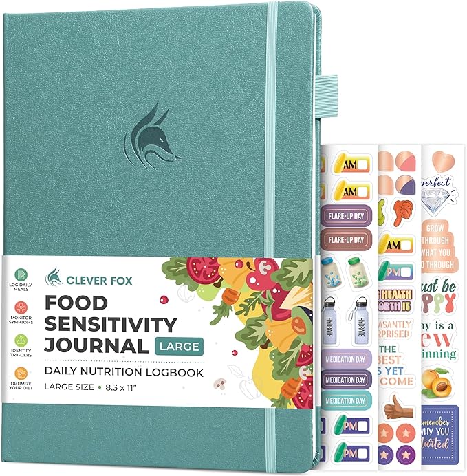 Clever Fox Food Sensitivity Journal Large – Daily Intolerance & Symptom Log for IBS, Diabetic, Low Fodmap, Elimination Diet – Health Tracker, 8.3x11” (Aquamarine)