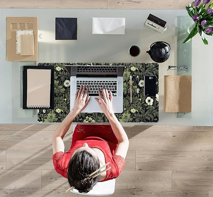 Dark Green Floral Plants XXL Gaming Mousepad & Desk Pad - Nature Leaf Flower Laptop Keyboard Mat 31.5 x 15.75