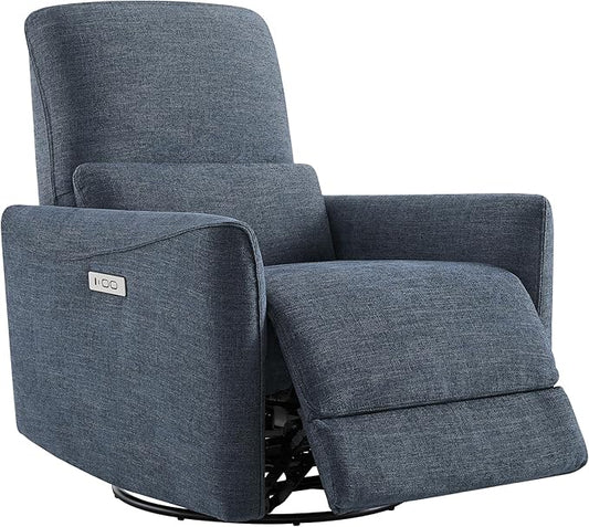 CHITA Power Recliner Chair Swivel Glider, FSC Certified Upholstered Fabric Living Room Nursery Reclining Sofa Chair with Lumbar Support, Ink Blue