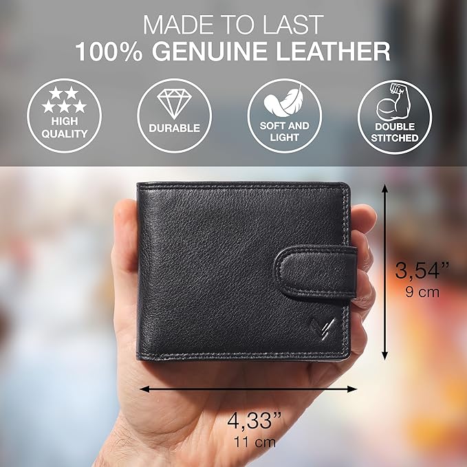 Soft Leather Wallet for Men – Genuine Bifold with Zipper Coin Pocket – Holds Bills, Credit Cards, Coins – RFID Blocking Protection – Stylish, Durable & Practical Leather Wallet for Men