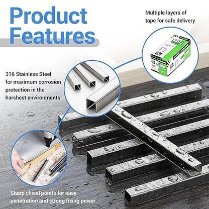 meite 71/10 22 Gauge 71 Series 316 Stainless Steel Upholstery Staples, 3/8-Inch (9.1 mm) Crown 3/8-Inch Length for Fine Wire Stapler Gun and Marine Upholstery (1 Case - 20 Boxes)