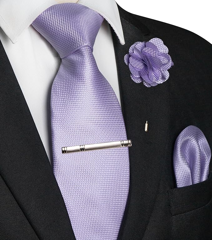 JEMYGINS Mens Tie and Lapel Pin with Pocket Square Tie Clip Sets for Casual and Business 4PCS