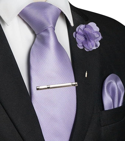 JEMYGINS Mens Tie and Lapel Pin with Pocket Square Tie Clip Sets for Casual and Business 4PCS