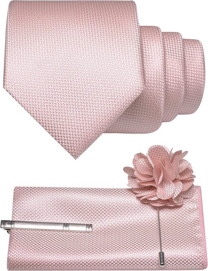 JEMYGINS Mens Tie and Lapel Pin with Pocket Square Tie Clip Sets for Casual and Business 4PCS