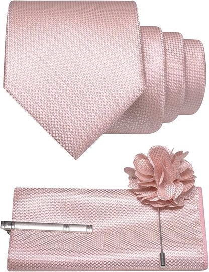 JEMYGINS Mens Tie and Lapel Pin with Pocket Square Tie Clip Sets for Casual and Business 4PCS