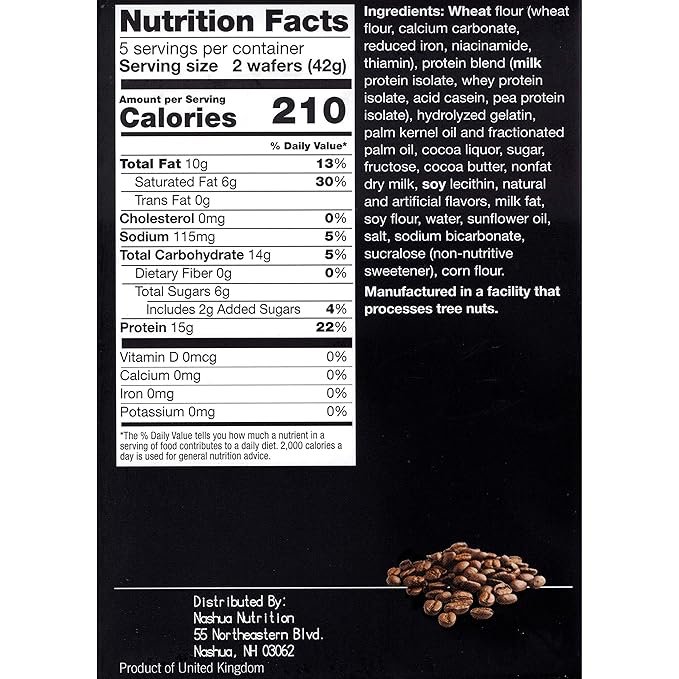Proti-Thin High Protein Mocha Wafer Squares, 15g Protein, Low Calorie, Low Carb, Low Sugar, Aspartame Free, Diet Wafer Bars, Healthy Snack, 2 Wafers per Serving, 5 Count Box
