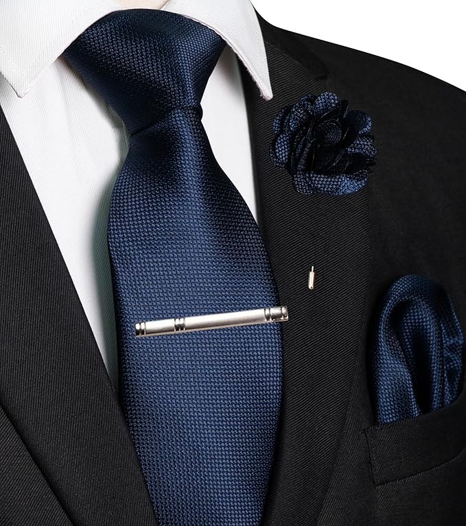 JEMYGINS Mens Tie and Lapel Pin with Pocket Square Tie Clip Sets for Casual and Business 4PCS