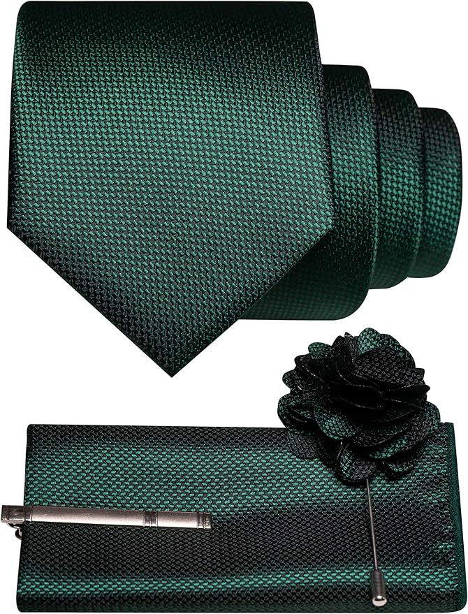 JEMYGINS Mens Tie and Lapel Pin with Pocket Square Tie Clip Sets for Casual and Business 4PCS