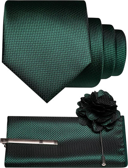 JEMYGINS Mens Tie and Lapel Pin with Pocket Square Tie Clip Sets for Casual and Business 4PCS