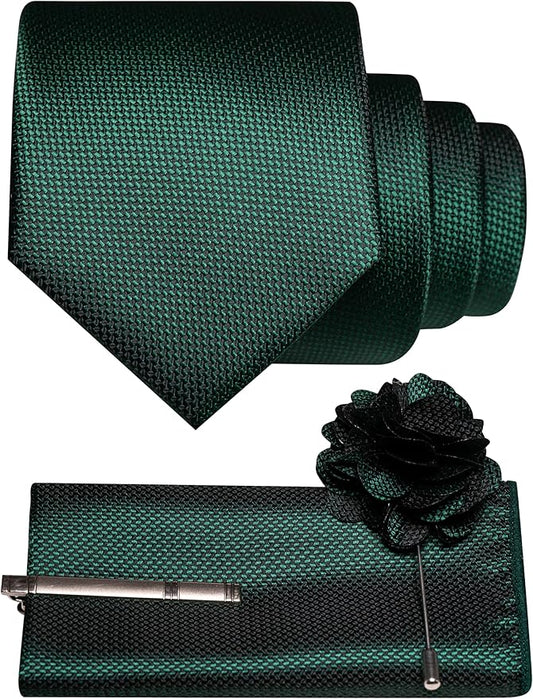 JEMYGINS Mens Tie and Lapel Pin with Pocket Square Tie Clip Sets for Casual and Business 4PCS