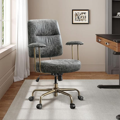 EUREKA ERGONOMIC Becky Home Office Desk Chairs Leather, Comfy Office Chair with Lumbar Support and Arms, Mid-Back, Comfortable Thick Cushion, Height Adjustable, Mid-Century Modern, Gary