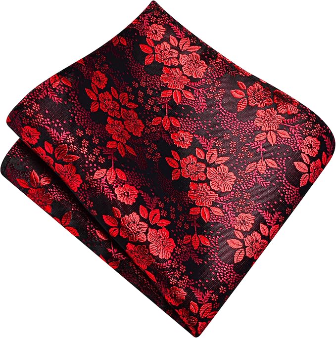 GUSLESON 3.15"（8cm） Mens Floral Tie and Lapel Pin Necktie Hankerchief Cufflinks Set for Men