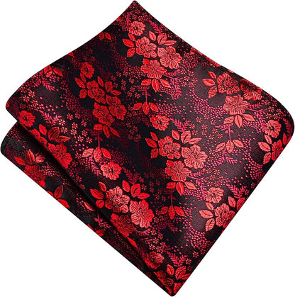 GUSLESON 3.15"（8cm） Mens Floral Tie and Lapel Pin Necktie Hankerchief Cufflinks Set for Men