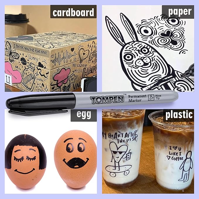 Black Permanent Markers Fine Tip 160 Pack Bulk,Use for Halloween,Waterproof Permanent Marker Pens with Quick Drying on Wood,Plastic,Paper,Metal,Mirror for Office School Classroom Home