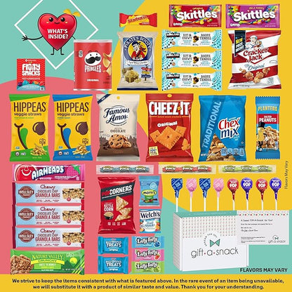Gift A Snack - Halloween Trick or Treats Snack Box Variety Pack Care Package + Greeting Card (40 Count) Birthday Sweet Treats Gift Basket, Candies Chips Crackers Bars, Office Food Assortments