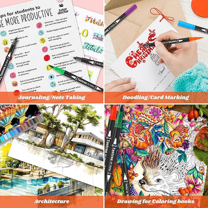 Taotree 120 Colors Dual Tip Art Markers Pens for Kids Adult Coloring Book, Artist Fine & Brush Tip Coloring Markers Drawing Pens Craft Art Supplies for Journaling Note Taking Lettering Calligraphy