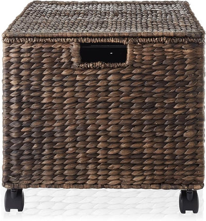 Casafield Rolling Filing Cabinet, Espresso - Water Hyacinth File Organizer with Lid and Locking Wheels, Home Office Storage for Hanging Folders